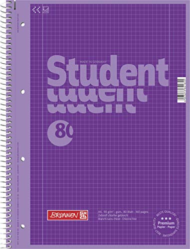 Brunnen Notizblock/Collegeblock Student Colour Code (A4 kariert, Lineatur 28, 90 g/m², 80 Blatt) (Violett | 5er Pack) von BRUNNEN