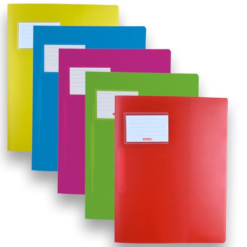 Brunnen | stabile Plastik Schnellhefter FACT!pp 5er Set für Format A4, aus transluzentem PP, mit Namensschild, mit Einstecktasche innen, rot, hellgrün, pink, azurblau und gelb (5er Set helle Farben) von BRUNNEN