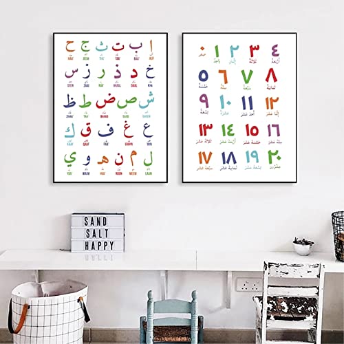 BRoleo Arabische islamische Wandkunst Leinwandgemälde arabisches Alphabet alphanumerisches Poster Druck Kinderzimmer Kinderzimmer Wandkunst Dekoration ohne Rahmen von BRoleo