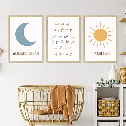Islamische Kalligraphie Bismillah Alphabet Poster Sonne Mond Kinderzimmer Poster Wandkunst Leinwand Gemälde Druck Bild Kinderzimmer Dekor/Kein Rahmen von BRoleo