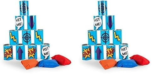 BS Toys - Dosenwerfen Kinder - Spielzeug für Draußen - Outdoor Spielzeug ab 3 Jahre - Wurfspiel für Kinder - Kinderspiele mit 10 Blau Blechdosen und 3 Wurfsäcke - Einheitsgröße (Packung mit 2) von BS Toys -