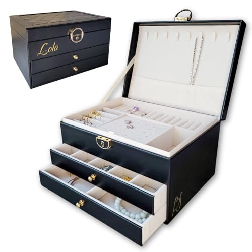 BS Schmuckkästchen für Damen und Mädchen | Personalisierte Schmuckschatulle mit Vornamen für Geschenk - Party | abschließbare Schmuckaufbewahrung mit Schlüssel, veganes Leder, Schmuckorganizer BS Schmuckkästchen für Damen und Mädchen | Personalisierte Schmuckschatulle mit Vornamen für Geschenk - Party | abschließbare Schmuckaufbewahrung mit Schlüssel, veganes Leder, Schmuckorganizer von BS