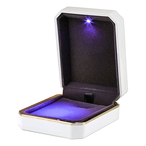 LED-Schmuckschatulle, elegante Samt-Geschenkbox mit LED-Licht für Schmuck, Hochzeit, Verlobung, Valentinstag, Weiß von BS