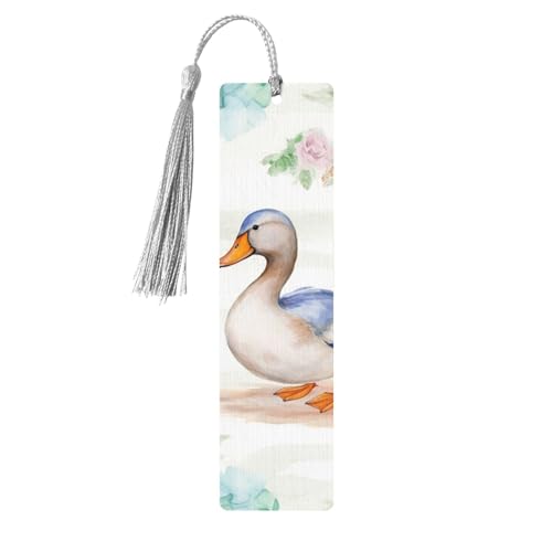 Aquarell-Lesezeichen mit Ente aus Holz, zum Basteln, Lesezeichen mit bunten Quasten, Geschenkanhänger, Etiketten, ungewöhnliches Geschenk für Buchliebhaber, Männer und Frauen von BSCKKDMN