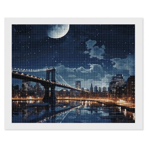 BSCKKDMN Moon Light New York City Diamond Painting Kits für Erwachsene, Diamantkunst-Set für Anfänger, 5D DIY Full Square Diamond Art Craft Kits für Erwachsene für Home Wall Decor von BSCKKDMN