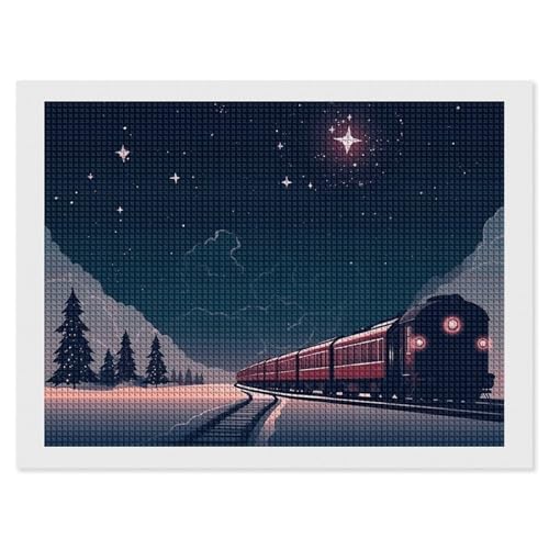 BSCKKDMN On A Train Running in The Snow Diamond Painting Kits for Adults Diamond Art Kit for Beginner 5D DIY Full Square Diamond Art Craft Kits for Adults for Home Wall Decor von BSCKKDMN