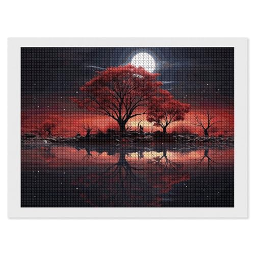 BSCKKDMN Red Tree Lake Moon Diamond Painting Kits für Erwachsene Diamond Art Kit für Anfänger 5D DIY Full Square Diamond Art Craft Kits für Erwachsene für Home Wall Decor BSCKKDMN Red Tree Lake Moon Diamond Painting Kits für Erwachsene Diamond Art Kit für Anfänger 5D DIY Full Square Diamond Art Craft Kits für Erwachsene für Home Wall Decor von BSCKKDMN