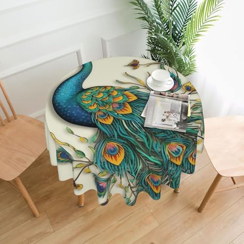 BSCKKDMN Runde Tischdecke, Pfauenmuster, schmutzabweisend, waschbar, knitterfrei, abwischbar, moderne Bauernhaus-Dekorationen für Party, Picknick, Zuhause, Küche, 152,4 cm BSCKKDMN Runde Tischdecke, Pfauenmuster, schmutzabweisend, waschbar, knitterfrei, abwischbar, moderne Bauernhaus-Dekorationen für Party, Picknick, Zuhause, Küche, 152,4 cm von BSCKKDMN