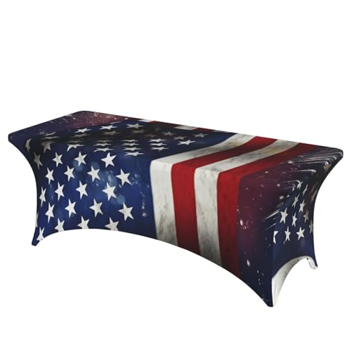 BSCKKDMN Spandex-Tischdecken, dehnbar, knitterfrei, waschbar, universal, rechteckig, für Geburtstagsparty, Hochzeit, Bankett, USA-Flagge, 1,8 m BSCKKDMN Spandex-Tischdecken, dehnbar, knitterfrei, waschbar, universal, rechteckig, für Geburtstagsparty, Hochzeit, Bankett, USA-Flagge, 1,8 m von BSCKKDMN