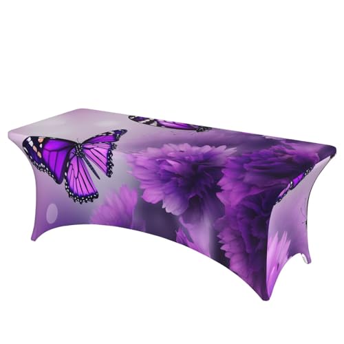 BSCKKDMN Spandex-Tischdecken, dehnbar, knitterfrei, waschbar, universal, rechteckig, für Geburtstagsparty, Hochzeit, Bankett, violette Blume, Schmetterlinge, 1,8 m BSCKKDMN Spandex-Tischdecken, dehnbar, knitterfrei, waschbar, universal, rechteckig, für Geburtstagsparty, Hochzeit, Bankett, violette Blume, Schmetterlinge, 1,8 m von BSCKKDMN