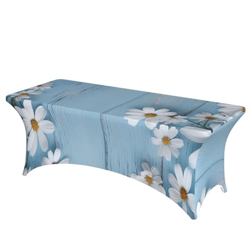 BSCKKDMN Spandex-Tischdecken, dehnbar, knitterfrei, waschbar, universal, rechteckig, für Geburtstagsparty, Hochzeit, Bankett, weiße Blumen, hellblaues Holz, 1,8 m BSCKKDMN Spandex-Tischdecken, dehnbar, knitterfrei, waschbar, universal, rechteckig, für Geburtstagsparty, Hochzeit, Bankett, weiße Blumen, hellblaues Holz, 1,8 m von BSCKKDMN