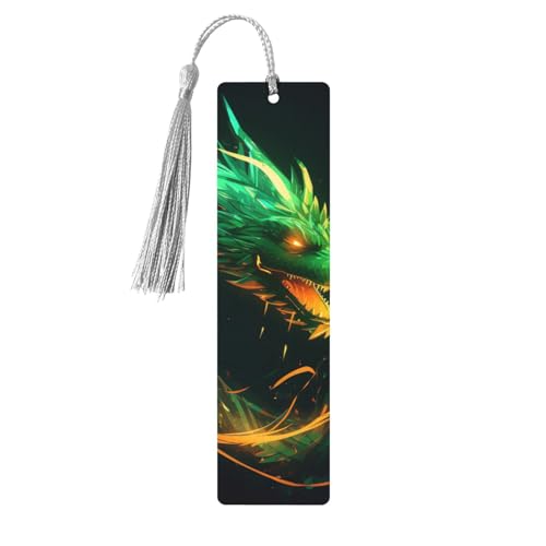 Chinesischer Drache, Holz-Lesezeichen, DIY, Holzhandwerk, Lesezeichen, Holzanhänger zum Aufhängen, mit bunten Quasten, Geschenkanhänger, Etiketten, ungewöhnliches Geschenk für Buchliebhaber, Männer von BSCKKDMN