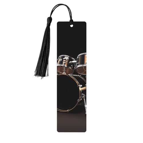 Cooles Schlagzeug-Lesezeichen aus Holz, zum Basteln, Lesezeichen mit bunten Quasten, Geschenkanhänger, Etiketten, ungewöhnliches Geschenk für Buchliebhaber, Männer und Frauen von BSCKKDMN