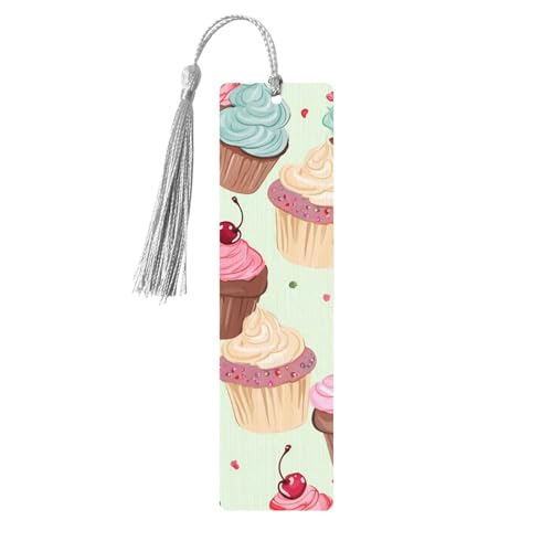 Cupcake-Holz-Lesezeichen, DIY, Holzhandwerk, Lesezeichen, Holzanhänger zum Aufhängen, mit bunten Quasten, Geschenkanhänger, Etiketten, ungewöhnliches Geschenk für Buchliebhaber, Männer und Frauen von BSCKKDMN