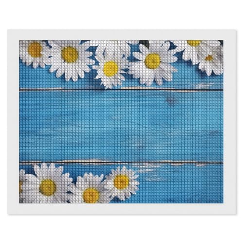 Daisy Flowers Blue Wooden Diamond Painting Kits for Adults Diamond Art Kit for Beginner 5D DIY Full Square Diamond Art Craft Kits for Adults for Home Wall Decor von BSCKKDMN