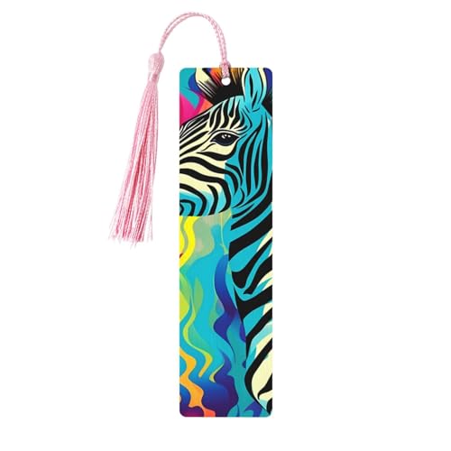 Farbiges Zebra-Lesezeichen aus Holz, zum Basteln, Lesezeichen, Holzanhänger zum Aufhängen, mit bunten Quasten, Geschenkanhänger, Etiketten, ungewöhnliches Geschenk für Buchliebhaber, Männer und Frauen von BSCKKDMN