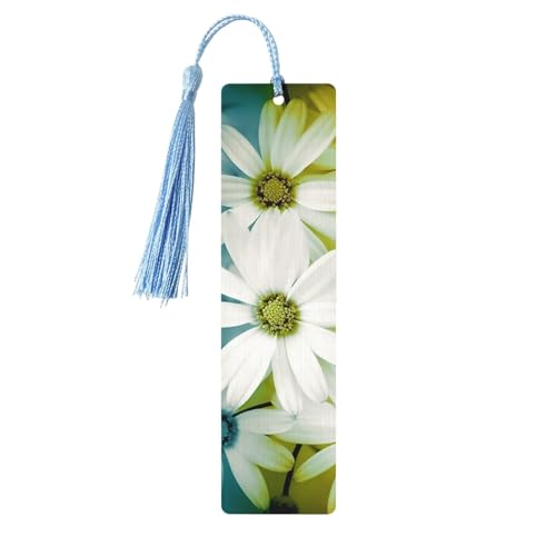 Gerahmtes Holz-Lesezeichen mit Gänseblümchen und bunten Quasten, Geschenkanhänger, Etiketten, ungewöhnliches Geschenk für Buchliebhaber, Männer und Frauen von BSCKKDMN