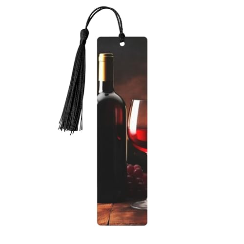 Holz-Lesezeichen für Rotwein und Flasche, zum Basteln, Lesezeichen, Holzanhänger zum Aufhängen, mit bunten Quasten, Geschenkanhänger, Etiketten, ungewöhnliches Geschenk für Buchliebhaber, Männer und von BSCKKDMN