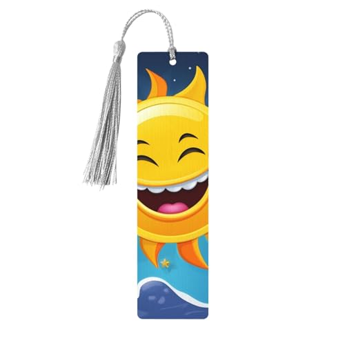 Holz-Lesezeichen mit Cartoon-Sonne, zum Selbermachen, Holz-Bastel-Lesezeichen mit bunten Quasten, Geschenkanhänger, Etiketten, ungewöhnliches Geschenk für Buchliebhaber, Männer und Frauen von BSCKKDMN