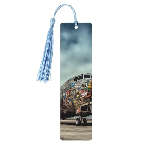Holz-Lesezeichen mit Flugzeugkunst, zum Basteln, Lesezeichen, Holzanhänger zum Aufhängen, mit bunten Quasten, Geschenkanhänger, Etiketten, ungewöhnliches Geschenk für Buchliebhaber, Männer und Frauen von BSCKKDMN