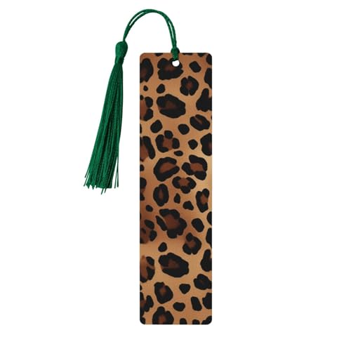 Holz-Lesezeichen mit Leopardenmuster, DIY-Holz-Bastel-Lesezeichen mit bunten Quasten, Geschenkanhänger, Etiketten, ungewöhnliches Geschenk für Buchliebhaber, Männer und Frauen von BSCKKDMN