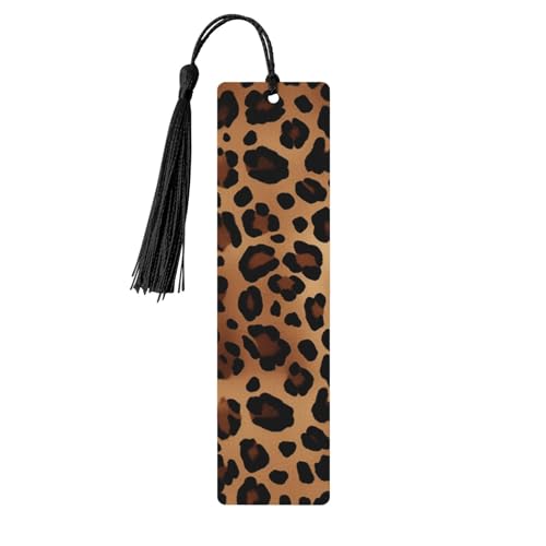 Holz-Lesezeichen mit Leopardenmuster, DIY-Holz-Bastel-Lesezeichen mit bunten Quasten, Geschenkanhänger, Etiketten, ungewöhnliches Geschenk für Buchliebhaber, Männer und Frauen von BSCKKDMN