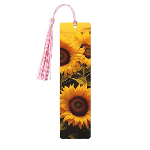 Holz-Lesezeichen mit Sonnenblumen, zum Basteln, Lesezeichen mit bunten Quasten, Geschenkanhänger, Etiketten, ungewöhnliches Geschenk für Buchliebhaber, Männer und Frauen von BSCKKDMN