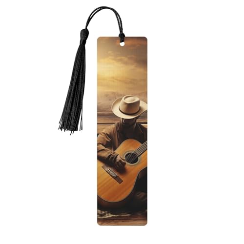 Holz-Lesezeichen mit Western-Musik, zum Basteln, Lesezeichen, Holzanhänger zum Aufhängen, mit bunten Quasten, Geschenkanhänger, Etiketten, ungewöhnliches Geschenk für Buchliebhaber, Männer und Frauen von BSCKKDMN