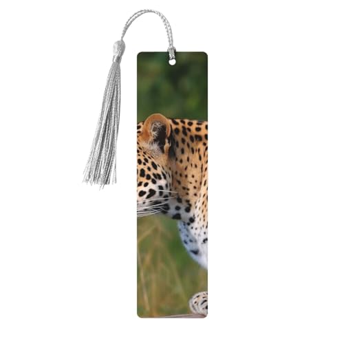 Holz-Lesezeichen mit afrikanischen Leoparden, zum Basteln, Lesezeichen mit bunten Quasten, Geschenkanhänger, Etiketten, ungewöhnliches Geschenk für Buchliebhaber, Männer und Frauen von BSCKKDMN