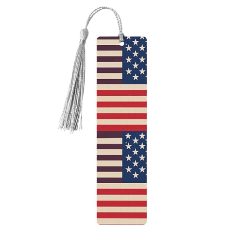 Holz-Lesezeichen mit amerikanischen Flaggen, DIY, Holzhandwerk, Lesezeichen, Holzanhänger mit bunten Quasten, Geschenkanhänger, Etiketten, ungewöhnliches Geschenk für Buchliebhaber, Männer und Frauen von BSCKKDMN