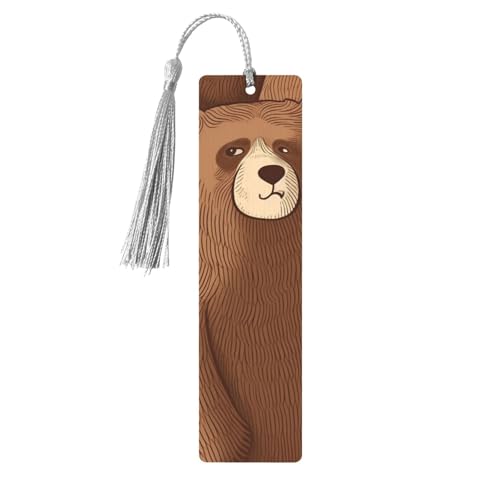 Holz-Lesezeichen mit braunem Bär, zum Basteln, Lesezeichen mit bunten Quasten, Geschenkanhänger, Etiketten, ungewöhnliches Geschenk für Buchliebhaber, Männer und Frauen von BSCKKDMN