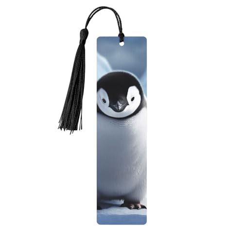 Holz-Lesezeichen mit niedlichen Pinguinen, zum Basteln, mit bunten Quasten, Geschenkanhänger, Etiketten, ungewöhnliches Geschenk für Buchliebhaber, Männer und Frauen von BSCKKDMN