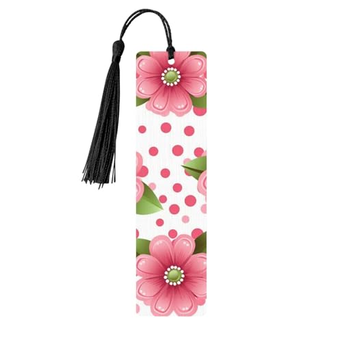 Holz-Lesezeichen mit rosa gepunkteten Blumen, zum Basteln, Lesezeichen mit bunten Quasten, Geschenkanhänger, Etiketten, ungewöhnliches Geschenk für Buchliebhaber, Männer und Frauen von BSCKKDMN