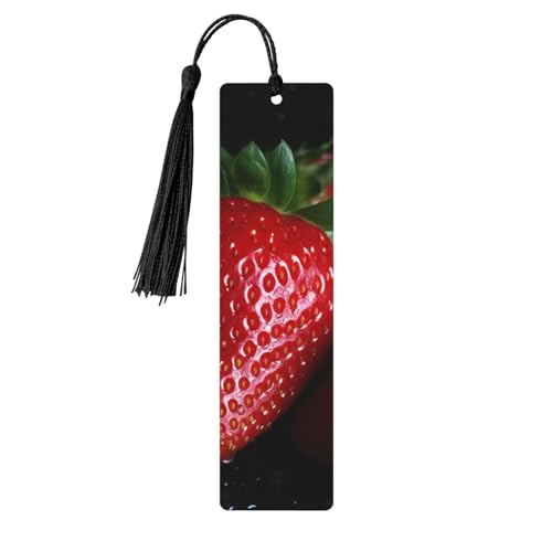 Holz-Lesezeichen mit roten Erdbeeren, DIY-Holz-Bastel-Lesezeichen mit bunten Quasten, Geschenkanhänger, Etiketten, ungewöhnliches Geschenk für Buchliebhaber, Männer und Frauen von BSCKKDMN