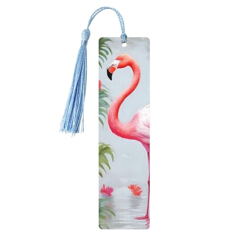 Holz-Lesezeichen mit weißem Flamingo, zum Basteln, Lesezeichen, Holzanhänger mit bunten Quasten, Geschenkanhänger, Etiketten, ungewöhnliches Geschenk für Buchliebhaber, Männer und Frauen von BSCKKDMN
