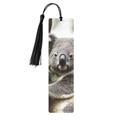 Koala-Holz-Lesezeichen, DIY, Holzhandwerk, Lesezeichen, Holzanhänger zum Aufhängen, mit bunten Quasten, Geschenkanhänger, Etiketten, ungewöhnliches Geschenk für Buchliebhaber, Männer und Frauen von BSCKKDMN