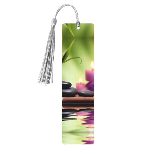 Lesezeichen mit Zen-Steinen und Bambus, zum Selbermachen, Holzhandwerk, Lesezeichen, mit bunten Quasten, Geschenkanhänger, Etiketten, ungewöhnliches Geschenk für Buchliebhaber, Männer und Frauen von BSCKKDMN