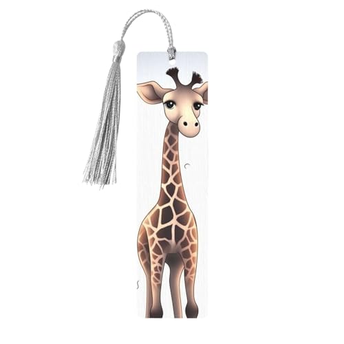 Niedliches Giraffen-Lesezeichen aus Holz, zum Basteln, Lesezeichen, Holzanhänger zum Aufhängen, mit bunten Quasten, Geschenkanhänger, Etiketten, ungewöhnliches Geschenk für Buchliebhaber, Männer und von BSCKKDMN