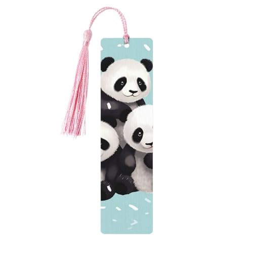 Niedliches Pandas-Lesezeichen zum Selbermachen, Holzhandwerk, Lesezeichen, Holzanhänger mit bunten Quasten, Geschenkanhänger, Etiketten, ungewöhnliches Geschenk für Buchliebhaber, Männer und Frauen von BSCKKDMN