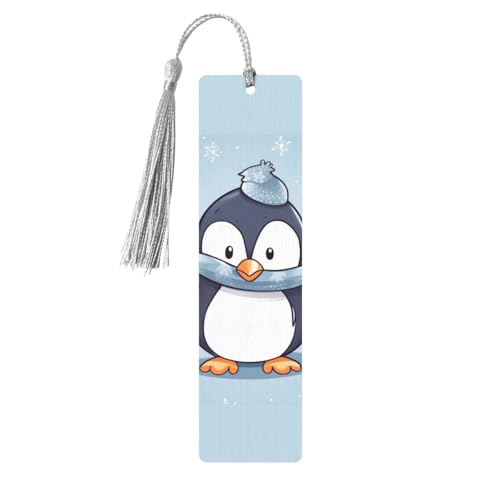 Niedliches Pinguin-Holz-Lesezeichen, DIY, Holzhandwerk, Lesezeichen, Holzanhänger zum Aufhängen, mit bunten Quasten, Geschenkanhänger, Etiketten, ungewöhnliches Geschenk für Buchliebhaber, Männer und von BSCKKDMN