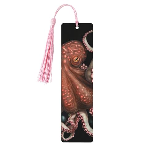 Oktopus verflochtenes Holz-Lesezeichen zum Selbermachen, Holzhandwerk, Lesezeichen mit bunten Quasten, Geschenkanhänger, Etiketten, ungewöhnliches Geschenk für Buchliebhaber, Männer und Frauen von BSCKKDMN