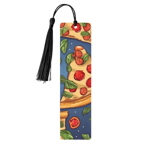 Pizza-Holz-Lesezeichen zum Selbermachen, Holzhandwerk, Lesezeichen mit bunten Quasten, Geschenkanhänger, Etiketten, ungewöhnliches Geschenk für Buchliebhaber, Männer und Frauen von BSCKKDMN