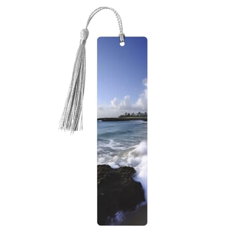 Puerto Rico – Strand-Lesezeichen aus Holz, DIY, Holzhandwerk, Lesezeichen mit bunten Quasten, Geschenkanhänger, Etiketten, ungewöhnliches Geschenk für Buchliebhaber, Männer und Frauen von BSCKKDMN
