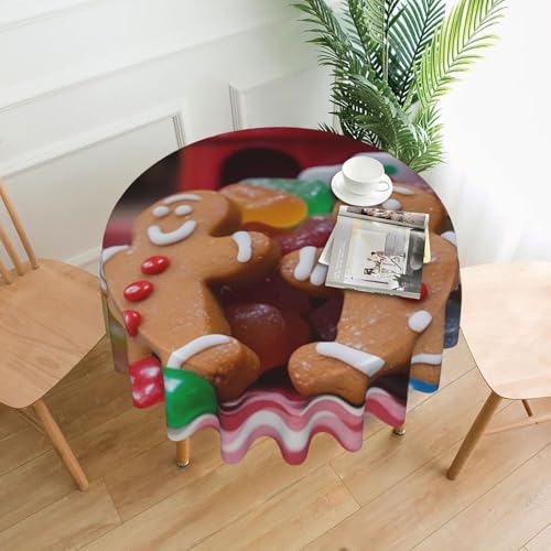 Runde Tischdecke, 152,4 cm, Lebkuchenmann, Süßigkeiten-Tischdecken, schmutzabweisend, waschbar, knitterfrei, abwischbar, moderne Bauernhaus-Dekorationen für Party, Picknick, Zuhause, Küche Runde Tischdecke, 152,4 cm, Lebkuchenmann, Süßigkeiten-Tischdecken, schmutzabweisend, waschbar, knitterfrei, abwischbar, moderne Bauernhaus-Dekorationen für Party, Picknick, Zuhause, Küche von BSCKKDMN