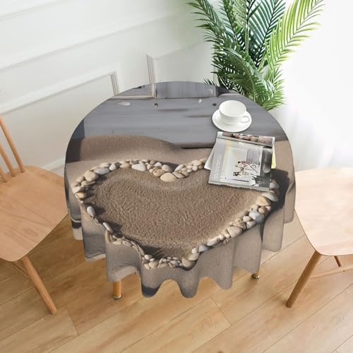 Runde Tischdecke, 152,4 cm, Strand, Sand, Herz, Tür, Tischdecke, schmutzabweisend, waschbar, knitterfrei, abwischbar, moderne Bauernhaus-Dekorationen für Party, Picknick, Zuhause, Küche Runde Tischdecke, 152,4 cm, Strand, Sand, Herz, Tür, Tischdecke, schmutzabweisend, waschbar, knitterfrei, abwischbar, moderne Bauernhaus-Dekorationen für Party, Picknick, Zuhause, Küche von BSCKKDMN