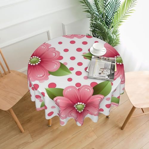 Runde Tischdecke, 152,4 cm, gepunktet, rosa Blumen, schmutzabweisend, waschbar, Tischdecke, knitterfrei, abwischbar, moderne Bauernhaus-Dekorationen für Party, Picknick, Zuhause, Küche Runde Tischdecke, 152,4 cm, gepunktet, rosa Blumen, schmutzabweisend, waschbar, Tischdecke, knitterfrei, abwischbar, moderne Bauernhaus-Dekorationen für Party, Picknick, Zuhause, Küche von BSCKKDMN