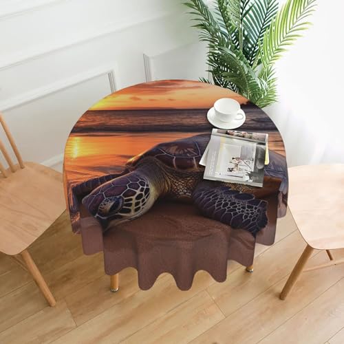 Runde Tischdecke, Meeresschildkröte, Sonnenuntergang, schmutzabweisend, waschbar, knitterfrei, abwischbar, moderne Bauernhaus-Dekorationen für Party, Picknick, Zuhause, Küche Runde Tischdecke, Meeresschildkröte, Sonnenuntergang, schmutzabweisend, waschbar, knitterfrei, abwischbar, moderne Bauernhaus-Dekorationen für Party, Picknick, Zuhause, Küche von BSCKKDMN