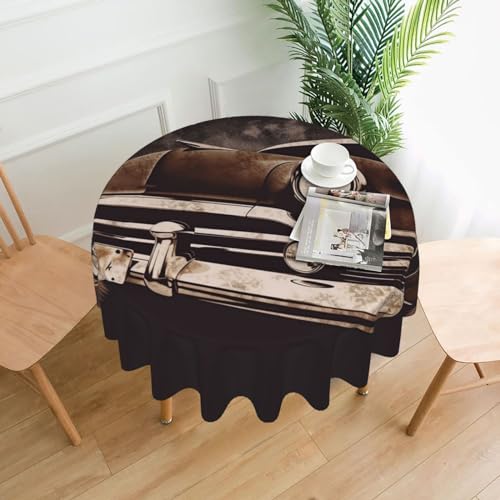Runde Tischdecke, Motiv: amerikanisches Auto in Braun, schmutzabweisend, waschbar, knitterfrei, abwischbar, moderne Bauernhaus-Dekorationen für Party, Picknick, Zuhause, Küche Runde Tischdecke, Motiv: amerikanisches Auto in Braun, schmutzabweisend, waschbar, knitterfrei, abwischbar, moderne Bauernhaus-Dekorationen für Party, Picknick, Zuhause, Küche von BSCKKDMN