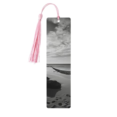 Schwarz-weißes Strand-Lesezeichen aus Holz, zum Basteln, Lesezeichen mit bunten Quasten, Geschenkanhänger, Etiketten, ungewöhnliches Geschenk für Buchliebhaber, Männer und Frauen von BSCKKDMN
