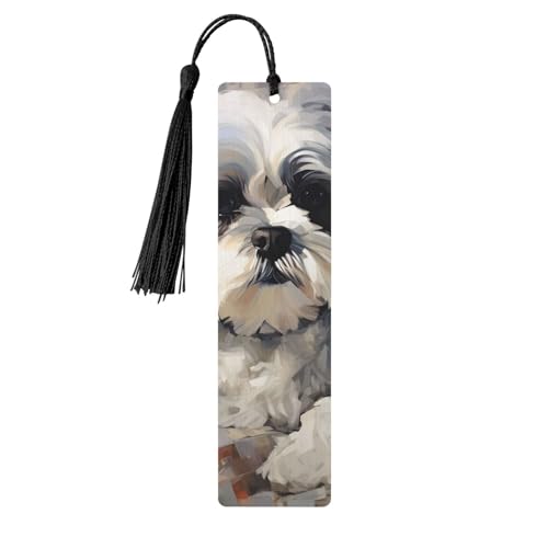 Shih Tzu Holz-Lesezeichen zum Selbermachen, Holzhandwerk, Lesezeichen mit bunten Quasten, Geschenkanhänger, Etiketten, ungewöhnliches Geschenk für Buchliebhaber, Männer und Frauen von BSCKKDMN